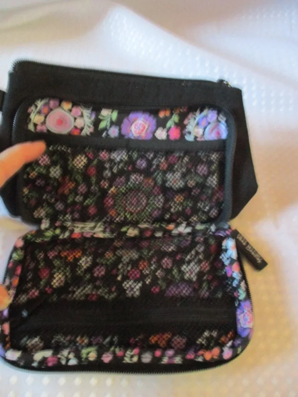 Vera Bradley Black Compact Organizer Bag With Floral Print Liner